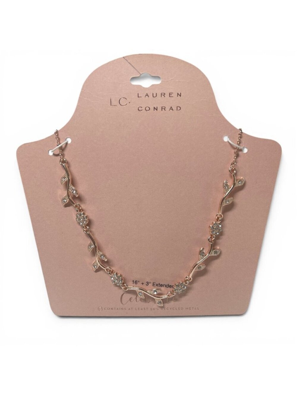 Lauren Conrad Rose Gold Floral Vine Necklace With Crystals 16" + 3" Extender Ele